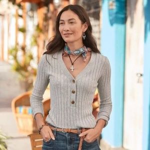 Sundance Henley Silk/Cotton Sweater, Pink  XS